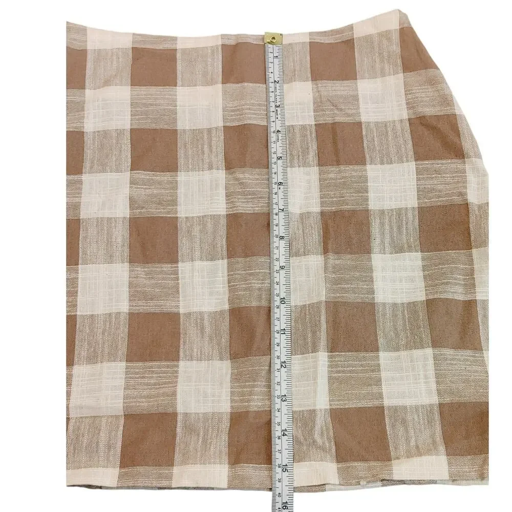Storets Pencil Mini Skirt Lined Plaid White Brown Vintage Style Womens Small